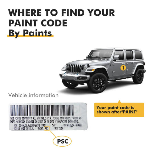 Image of Jeep showing location to find paint code near VIN for Anvil Jeep Touch Up Paint Kit With Exact Color Match And 2 In 1 Scratch Remover Pen For Quick Easy Car Scratch Repair, VIN Tips To Confirm The Right Shade.
