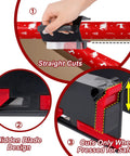 Two In One Wrapping Paper Cutter And Tape Dispenser All In One Wrapping Station No Fuss With Four Tape Refills And Two Blades For Quick Easy Gift Wrapping Ideal For Parties And Holidays Making Gift Wrapping Fast Clean And Fun. black plastic wrapping paper cutter and tape dispenser with hidden blade