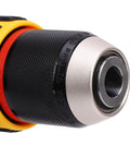 Close-up of chuck on Lightweight Cordless Drill With Variable Speed For Home Repair, showcasing 13mm chuck capacity for wood and plastic.