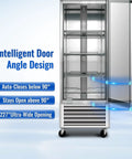 Tough As Nails 27 Wide Commercial Freezer 23 Cubic Ft showing intelligent door design with ultra-wide opening and adjustable shelves.