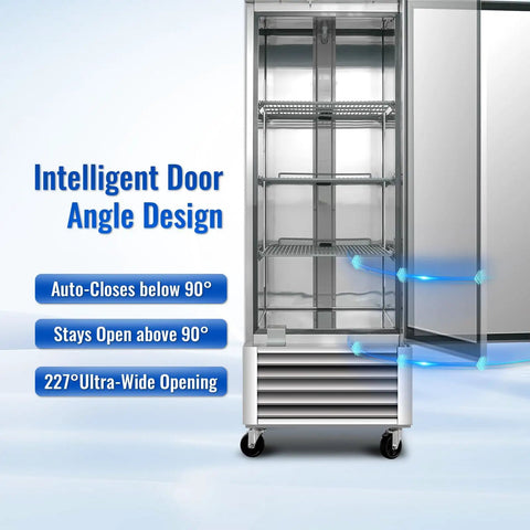 Tough As Nails 27 Wide Commercial Freezer 23 Cubic Ft showing intelligent door design with ultra-wide opening and adjustable shelves.