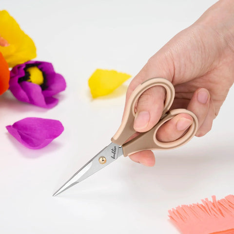 Ultra Sharp Precision Craft Scissors With Stainless Steel Blades And Non Slip TPR Handles, Scrapbooking Scissors For Adults And Kids With Safety Cap, Ideal For Home Office School Milk Tea Color, hand-held
