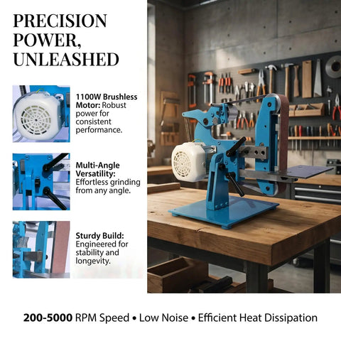 Heavy Duty 1100W Electric Grinder And Polisher Machine With Brushless Servo Motor showing adjustable grinding from various angles.
