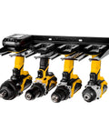 Wall Mounted Drill Storage Rack For Four Drills And Accessories, Keeps Cords Tidy With Side Cable Trunking, Anti Slip Dish Trays
