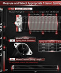 Diagram showing Pair Of 2 Inch Garage Door Torsion Spring Set With Non Slip Winding Bars And Center Bearing Black Coated 0.250x2x30 Replacement And DIY Install Kit For Up To 16,000 Cycles with measurements.