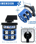 Dimensions and features of Beefy 125A Rotary Changeover Switch 660V 3 Position 2 Pole 8 Terminals