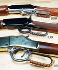 Handcrafted Leather Lever Wrap Dual Pack For Lever Action Rifles And Shotguns Two Tone Brown Cowhide Wraps On Rifle Levers