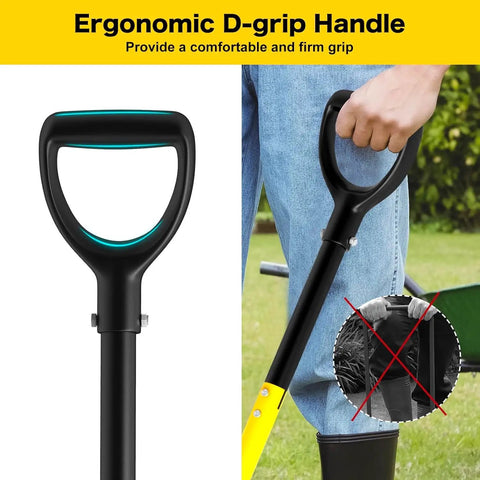 Close-up of ergonomic D-grip handle on 4 Tine Heavy Duty Garden Fork With Ergonomic No Slip D Grip Handles 45 Inch Long Spading Fork