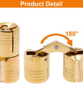 Brass Barrel Hidden Cabinet Hinges 12mm Diameter 180 Degree Opening Concealed Hardware Four Pack Durable Solid Brass With Links