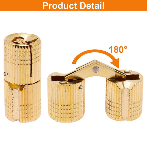 Brass Barrel Hidden Cabinet Hinges 12mm Diameter 180 Degree Opening Concealed Hardware Four Pack Durable Solid Brass With Links