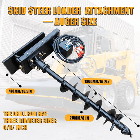 Heavy-Duty Auger Attachment For Mini Skid Steer Loader With 5.9 Inch And 7.87 Inch Drill Bits Hydraulic Post Hole Digger