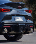 Urban Matte Muffler Mat For Toyota GR Supra DB42 Low Back Pressure Quiet Performance Exhaust shown on rear of car, 2 pack