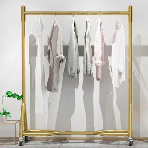Heavy Duty Industrial Clothes Rack With Wheels Iron Single Pole Display Stand For Bedroom And Laundry holding garments