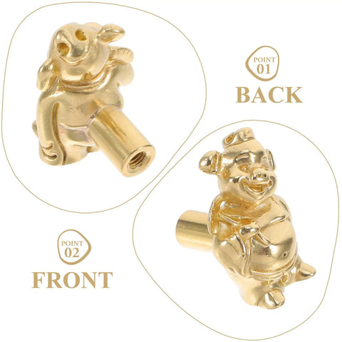 Vintage Brass Pig Shaped Drawer Pulls Chinese Style Decorative Cabinet Handles For Small Drawers Dressers Wardrobes And Storage Boxes Retro Hardware With Easy Maintain Shine, showing front and back views.