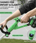 Person using Powerful Battery Powered Garden Tiller With 360 RPM Motor And Dual 3.0Ah Batteries Plus Charger showing ergonomic handle and digital display