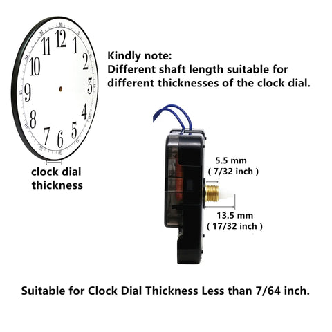 Diagram of Youngtown 12888 Step Quartz Clock Movement Replacement Part with dimensions for dial thickness and shaft length.