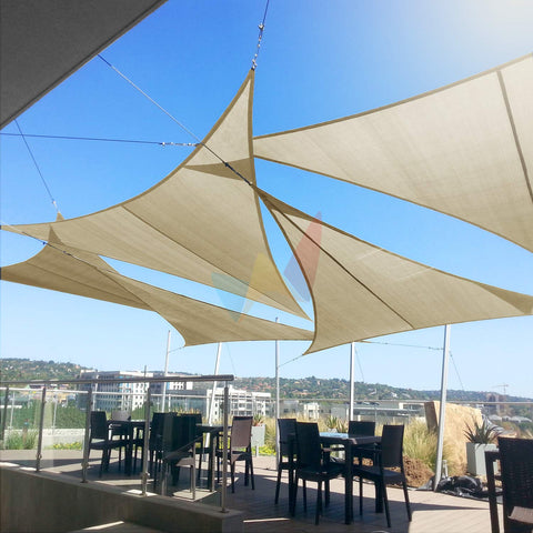 Beige 24 By 24 By 24 Sun Shade Sail With A Ring Wire Rope Triangle For Deck Backyard And Patio Outdoor Shade Cover in HDPE fabric