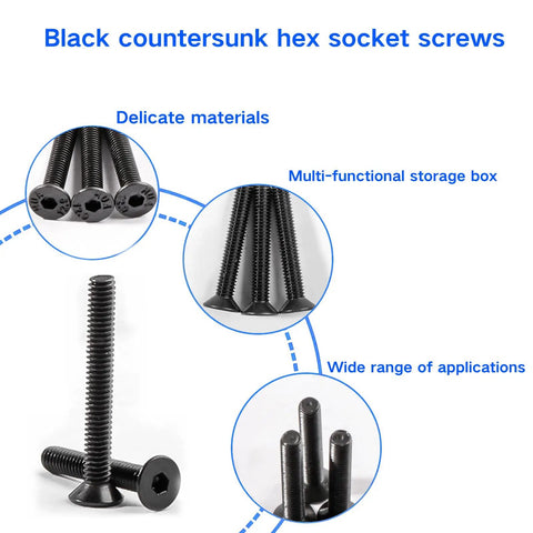 Massive 500 Piece M3 Countersunk Head Socket Cap Screws Set 4 6 8 10 12 14 16 20mm Fully Threaded Ten Nine Grade Black Alloy
