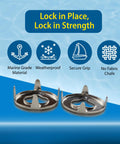 EZ-Xtend marine-grade twist fastener eyelet turn button for canvas with clinch plate and flex washer; two pieces shown
