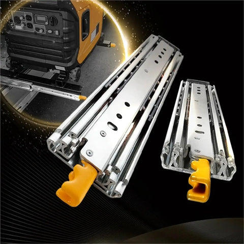 Heavy Duty Drawer Slides 1 Pair Sliding Door Hardware With Built Tough Ultra Quiet Glide Full Extension Ball Bearing Rails Rust Resistant Electroplated And Powder Coated Finish For Cabinets, shown open