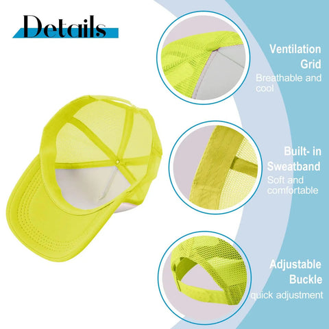 Yellow Breathable Trucker Hat For Men with ventilation grid, built-in sweatband, and adjustable buckle for diverse uses.