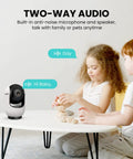Children playing with blocks next to 1080P Indoor Security Cam With 64GB SD Card, Two Way Audio, Baby Monitor and Pet Surveillance
