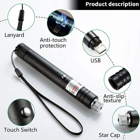 Green Laser Pointer And Tactical Flashlight Set With USB Recharge 2000 Meter Long Range High Power Handheld Light showing features