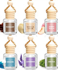Fresh Ride Vibes Long Lasting Car Air Freshener Hanging Essential Oil Diffuser 6 Pack Wood Cap with various scents.