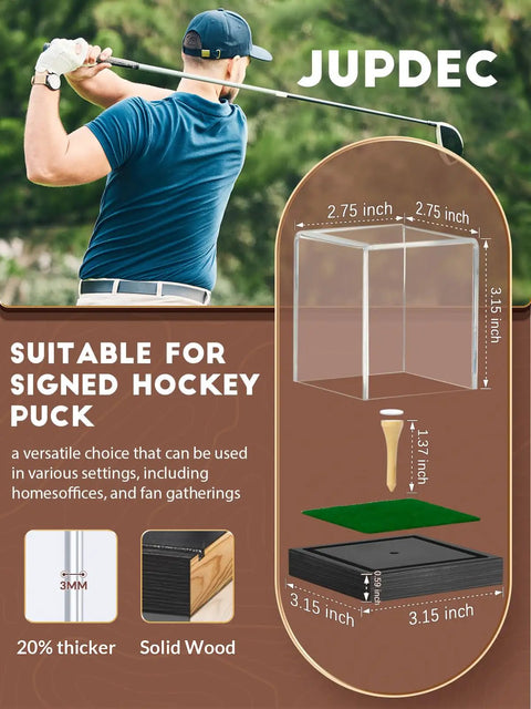 Clear Acrylic Golf Ball Display Case With Wood Base And Tee Dust Proof Memorabilia Stand For One Ball Black Finish Storage Box