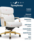 Symphony Ergonomic Bonded Leather Swivel Executive Chair With Generous Lumbar Support, White And Gold Upholstery features