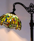 Stained Glass Tiffany Floor Lamp With Amber Dragonfly Shade Arching Gooseneck Adjustable Reading Light 66 Inch Tall Bronze Base