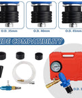 Coolant Vacuum Refill Kit with Universal 32mm Rubber Adapters Including 45mm 40mm 35mm Sleeves for Radiator Purge and Antifreeze Top Off Works Sweet on Every Rig No Mess Easy Setup Bleeds System Fast showing universal adapters and tools.