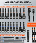 35 Piece Magnetic Nut Driver Set With One Quarter Inch Hex Shank Quick Release Extensions And Impact Socket Adapters layout