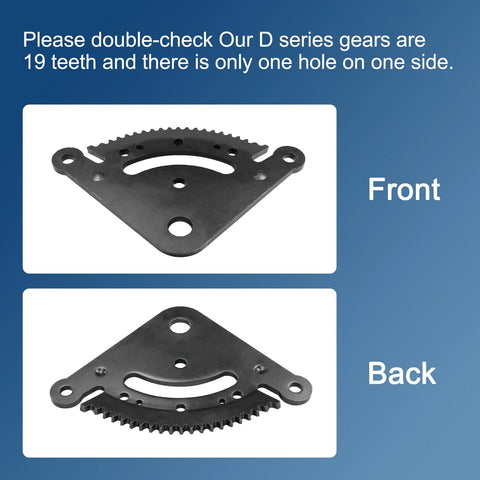 Professional Grade Steering Sector Pinion Gear Rebuild Kit For LA And D Series Lawn Tractors With 19 Precision Teeth, front and back view.