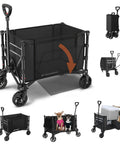 3 In 1 Collapsible Wagon That Converts To Bench, 220Lb Foldable Wagon Cart With Wheels, 120L Grocery Hauler, Black