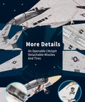 1 72 Scale Fighter Jet Model Kit With Snap Fit Assembly Movable Wings Open Engine Cowl And Stand 36 Piece Military Airplane Build For Kids And Grownups Great STEM Gift For Aviation Buffs, close-up of open cockpit and missiles.