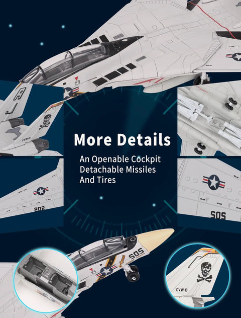 1 72 Scale Fighter Jet Model Kit With Snap Fit Assembly Movable Wings Open Engine Cowl And Stand 36 Piece Military Airplane Build For Kids And Grownups Great STEM Gift For Aviation Buffs, close-up of open cockpit and missiles.