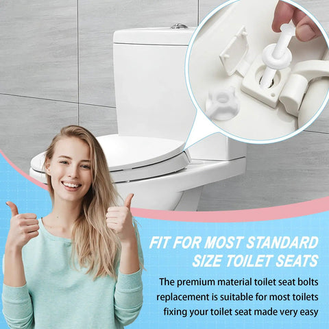 Heavy Duty Toilet Seat Screws Replacement Kit With Two Rapid Adjust Lifters And Heavy Plastic Bolts Nuts Washers displayed on a toilet.