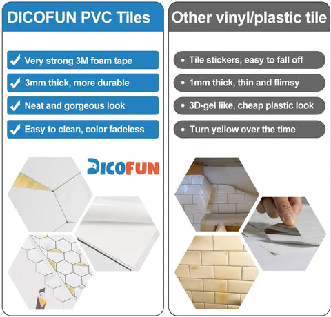 Hexagon Peel And Stick Tile Backsplash Kit With White Marble Look And Gold Metal Accents comparison with other tiles