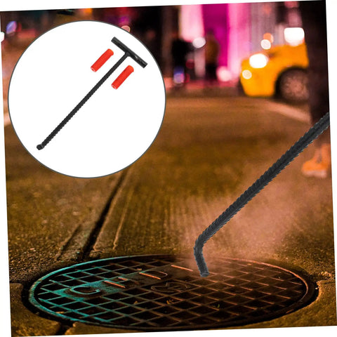 Beefy Steel Manhole Cover Lifter And Roller Shutter Door Hook With A Knuckle Friendly Grip making sewer drain pulls at night.