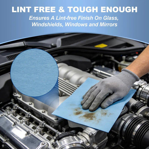 Legit Heavy Duty Shop Rags With Grease Eating Power Ultra Thick Pull And Tear Paper Towel Rolls For Automotive Detailing Lab Cleanup And Daily Workshop Grind, lint-free blue towel cleaning engine.