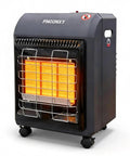Front view of Portable Propane Cabinet Heater With 18,700 BTU, Three Temperature Settings, Tip Over Protection, black metal body