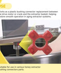 Plug And Play Easy Install Plastic Bushing Connector for Honey Extractor Replacement Fits 2 to 4 Frame Electric And Manual Units Compatible With VEVOR And VIVO Models Works With BEE V002E V003E V004E And Other 2 to 4 Frame Extractors PT BE BU01 in use with extractor as replacement