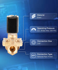 Three Eighths Inch NPT Solenoid Valve 24 Volt DC Brass Normally Closed Multi Purpose Control Valve For Water Air And Gas Built Tough