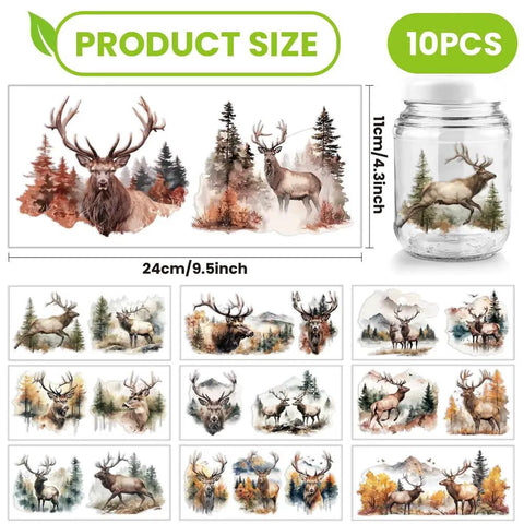 Forest Deer Theme Cup Printing UV Transfer Paper Set Ten Styles For 16 Ounce Glass Cups Includes PVC DIY Transfer Stickers