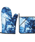 Rock Your Kitchen With These Cool Abstract Blue Fluid Shapes Oven Mitts And Pot Holders Set Of 4, showcasing blue abstract patterns.