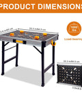 Heavy Duty Portable Workbench With 1000 Pound Capacity Folding Work Table, Two Quick Clamps, Four Bench Dogs, Three Tool Boxes, And Built In Storage For Garage, Workshop, And DIY Projects with dimensions shown.