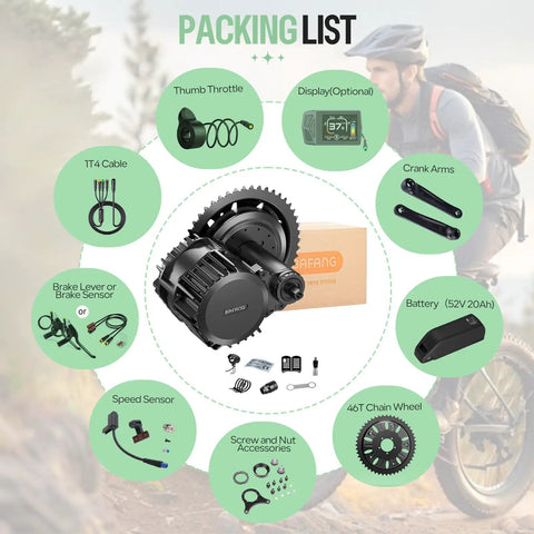 52V 1000W Mid Drive Ebike Conversion Kit With CAN Bus EKD01 Display 46T Chainring 20Ah Battery Mountain And Road Bike Ready To Roll High Torque Mid Drive Motor For Easy DIY E Bike Upgrade