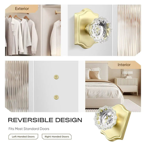 Gold Finish Single Sided Push Pull Door Handle Set 4 Pack Non Locking Heavy Duty Zinc Alloy Easy Install For Cabinets Closets And Interior Doors With Sleek Crystal Look, reversible design