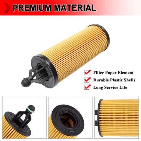 Engine Oil Filter With Oil Drain Gasket Compatible With Dodge Challenger Journey Durango Chrysler 200 300 Replaces 68191349AA AB AC Pack Of 16 Premium Direct Fit Filter Kit With Sealing O Ring And Drain Gasket Included. Image shows filter with durable plastic shells and filter paper element.